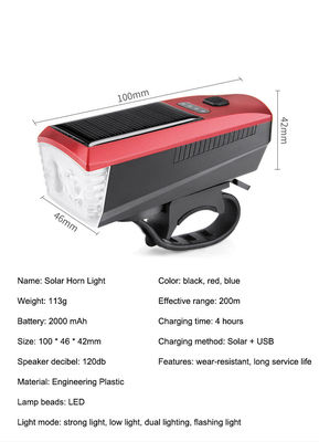 چراغ جلو آبی خورشیدی و شارژ USB 2000mAh برای دوچرخه سواری جاده ای