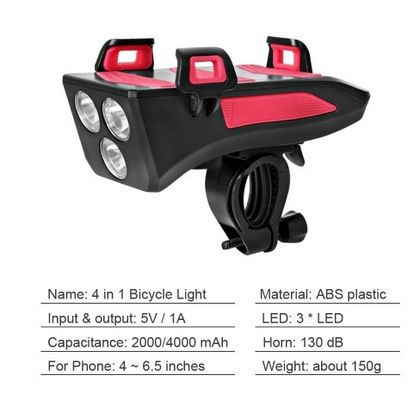 USB قابل شارژ LED چراغ جلو دوچرخه دوچرخه Horn حامل تلفن Powerbank برای سوار شدن شب