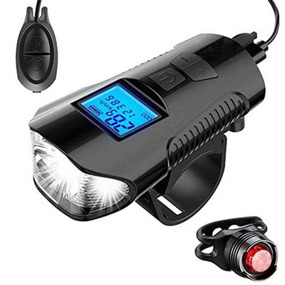 شارژ USB سیاه دوچرخه چراغ جلو چراغ فلش لوله دوچرخه سواری سر نور سرعت سنج صفحه LCD